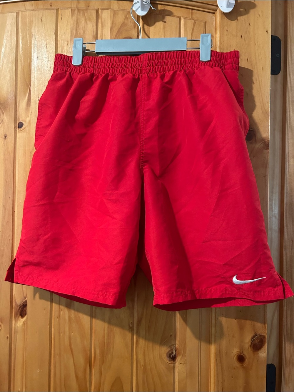 Nike Men’s Red Swim Trunks with White Swoosh